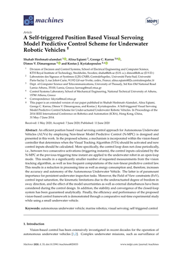 A Self-Triggered Position Based Visual Servoing Model Predictive Control Scheme for Underwater Robotic Vehicles †