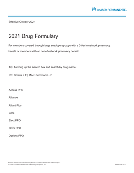 2021 Drug Formulary | Kaiser Permanente Washington