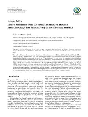 Frozen Mummies from Andean Mountaintop Shrines: Bioarchaeology and Ethnohistory of Inca Human Sacrifice