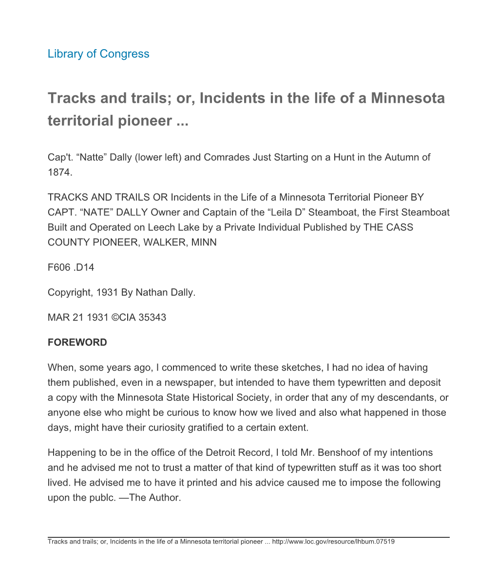 Tracks and Trails; Or, Incidents in the Life of a Minnesota Territorial Pioneer