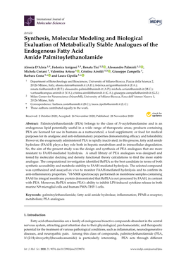 Synthesis, Molecular Modeling and Biological Evaluation of Metabolically Stable Analogues of the Endogenous Fatty Acid Amide Palmitoylethanolamide