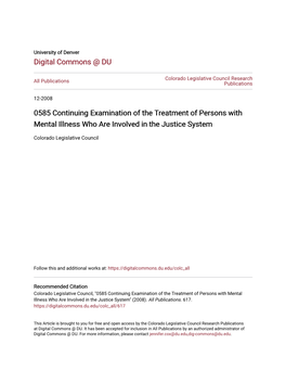 0585 Continuing Examination of the Treatment of Persons with Mental Illness Who Are Involved in the Justice System