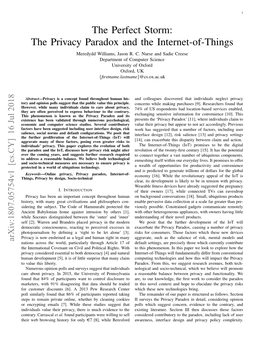 The Privacy Paradox and the Internet-Of-Things Meredydd Williams, Jason R