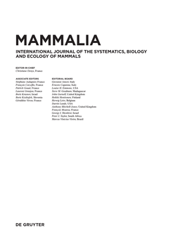 Mammalia International Journal of the Systematics, Biology and Ecology of Mammals