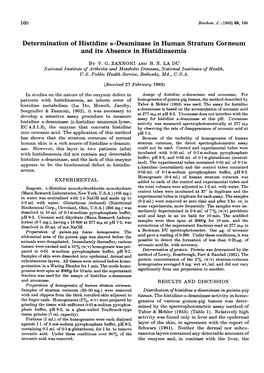 Determination of Histidine A-Deaminase in Human Stratum Corneum and Its Absence in Histidinaemia