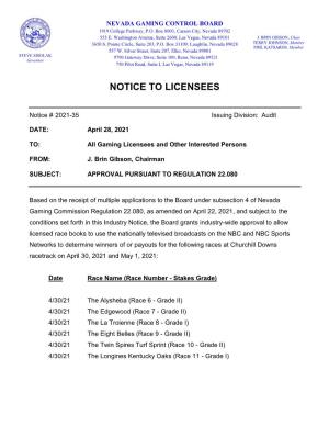 Notice to Licensees