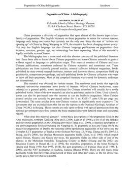 China Pegmatite Publication References Foord Symposium