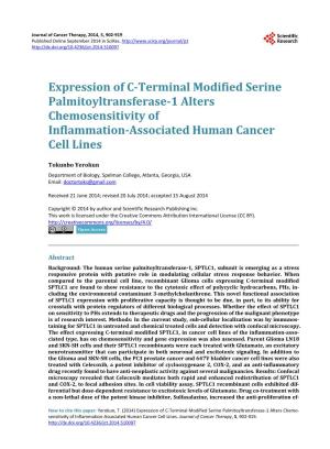Expression of C-Terminal Modified Serine Palmitoyltransferase-1 Alters Chemosensitivity of Inflammation-Associated Human Cancer Cell Lines