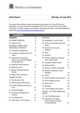 Daily Report Monday, 23 July 2018 CONTENTS