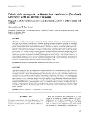Estudio De La Propagación De Myrcianthes Coquimbensis (Barnéoud) Landrum Et Grifo Por Semillas Y Esquejes