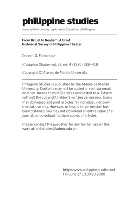 Philippine Studies Ateneo De Manila University • Loyola Heights, Quezon City • 1108 Philippines