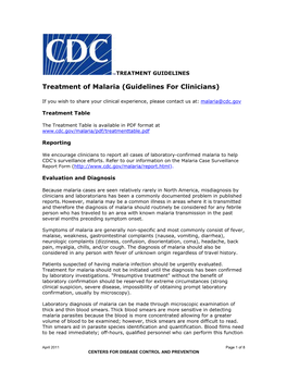 Treatment of Malaria: Guidelines for Clinicians