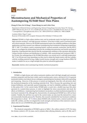 Microstructures and Mechanical Properties of Austempering SUS440 Steel Thin Plates