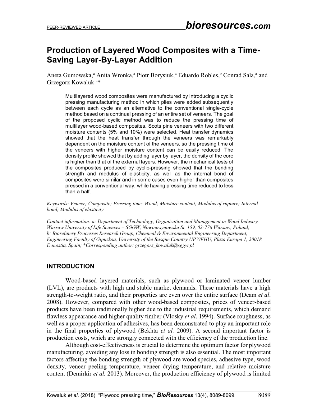 Production of Layered Wood Composites with a Time- Saving Layer-By-Layer Addition