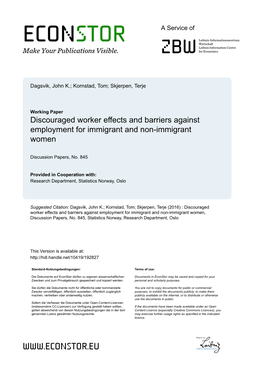 Discouraged Worker Effects and Barriers Against Employment for Immigrant and Non-Immigrant Women