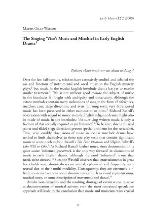 The Singing 'Vice': Music and Mischief in Early English Drama1