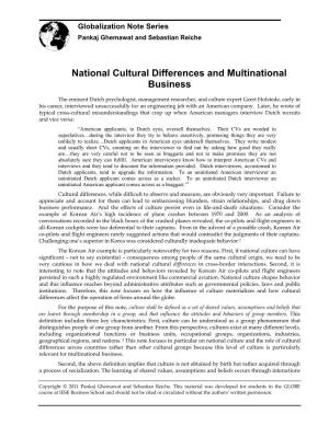 National Cultural Differences and Multinational Business
