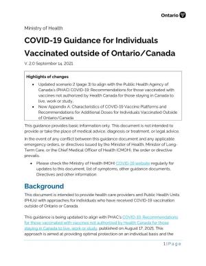 COVID-19 Guidance for Individuals Vaccinated Outside of Ontario/Canada V