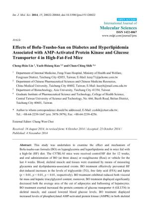 Effects of Bofu-Tsusho-San on Diabetes and Hyperlipidemia Associated with AMP-Activated Protein Kinase and Glucose Transporter 4 in High-Fat-Fed Mice