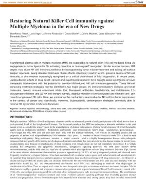 Restoring Natural Killer Cell Immunity Against Multiple Myeloma in the Era of New Drugs