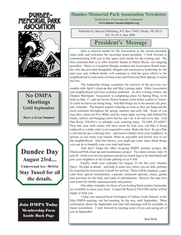 Dundee-Memorial Park Association Newsletter “Dedicated to Preserving the Community”