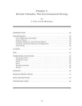 Chapter 3: British Columbia: the Environmental Setting
