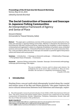The Social Construction of Seawater and Seascape in Japanese Fishing Communities an Interpretative Framework of Agency and Sense of Place