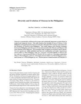 Diversity and Evolution of Vitaceae in the Philippines
