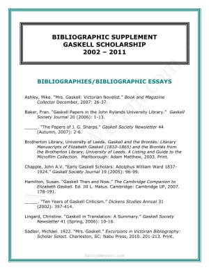 Bibliographic Supplement Gaskell Scholarship 2002 – 2011
