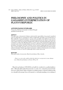 Philosophy and Politics in Gadamer's Interpretation