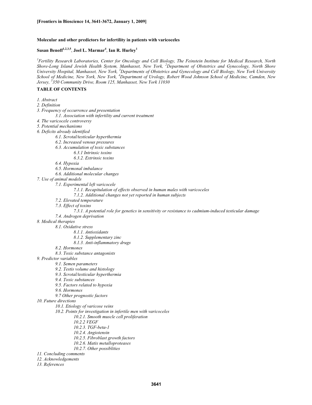 3641 Molecular and Other Predictors for Infertility in Patients with Va