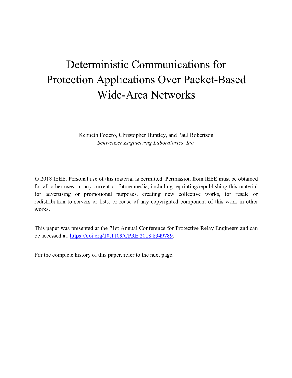 Deterministic Communications for Protection Applications Over Packet-Based Wide-Area Networks