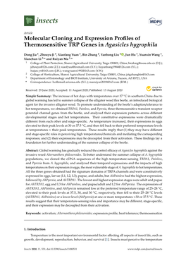 Molecular Cloning and Expression Profiles of Thermosensitive TRP Genes in Agasicles Hygrophila