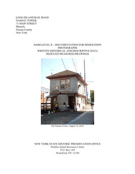 LONG ISLAND RAIL ROAD NASSAU TOWER 71 MAIN STREET Mineola Nassau County New York