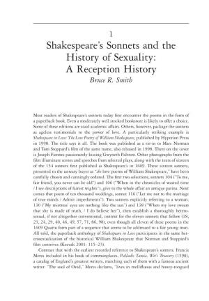 Shakespeare's Sonnets and the History of Sexuality: a Reception