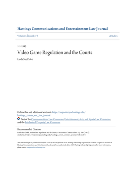 Video Game Regulation and the Courts Linda Sue Dobb