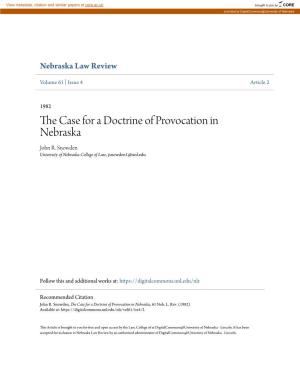 The Case for a Doctrine of Provocation in Nebraska, 61 Neb