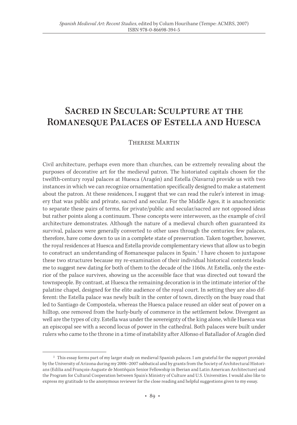 Sacred in Secular: Sculpture at the Romanesque Palaces of Estella and Huesca
