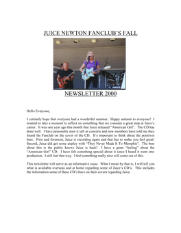Juice Newton Fall Newsletter 2000