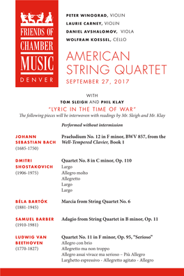 American String Quartet Denver September 27, 2017