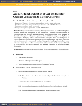 Anomeric Functionalization of Carbohydrates for Chemical Conjugation to Vaccine Constructs