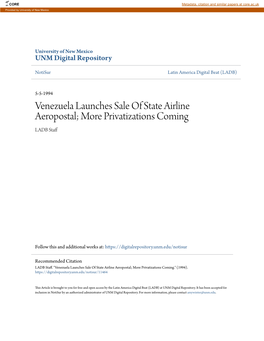 Venezuela Launches Sale of State Airline Aeropostal; More Privatizations Coming LADB Staff