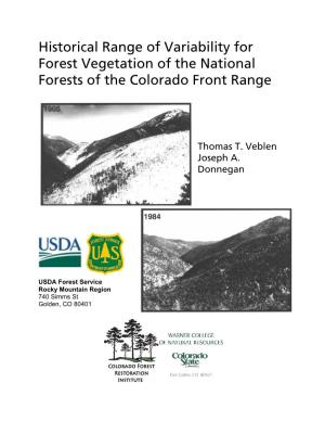 Historical Range of Variability for Forest Vegetation of the National Forests of the Colorado Front Range