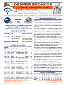 Denver Broncos Weekly Release Packet