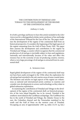 The Contribution of Trinidad and Tobago to the Development of the Regime of the Continental Shelf