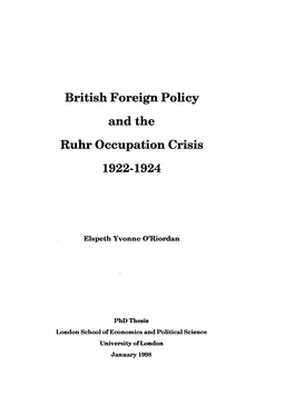 British Foreign Policy and the Ruhr Occupation Crisis 1922-1924