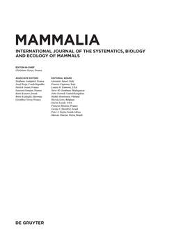 International Journal of the Systematics, Biology and Ecology of Mammals