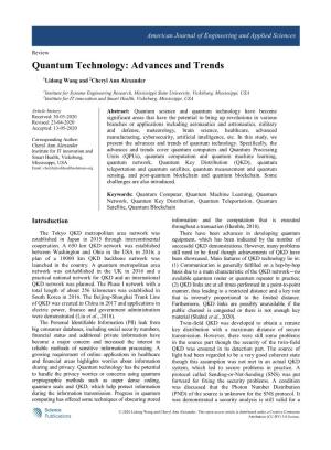 Quantum Technology: Advances and Trends