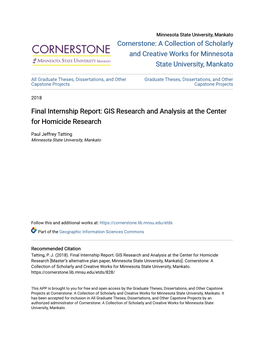 Final Internship Report: GIS Research and Analysis at the Center for Homicide Research
