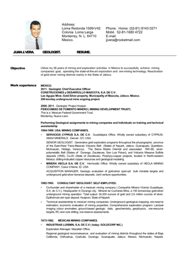 Juan J. Vera. Geologist. Resume